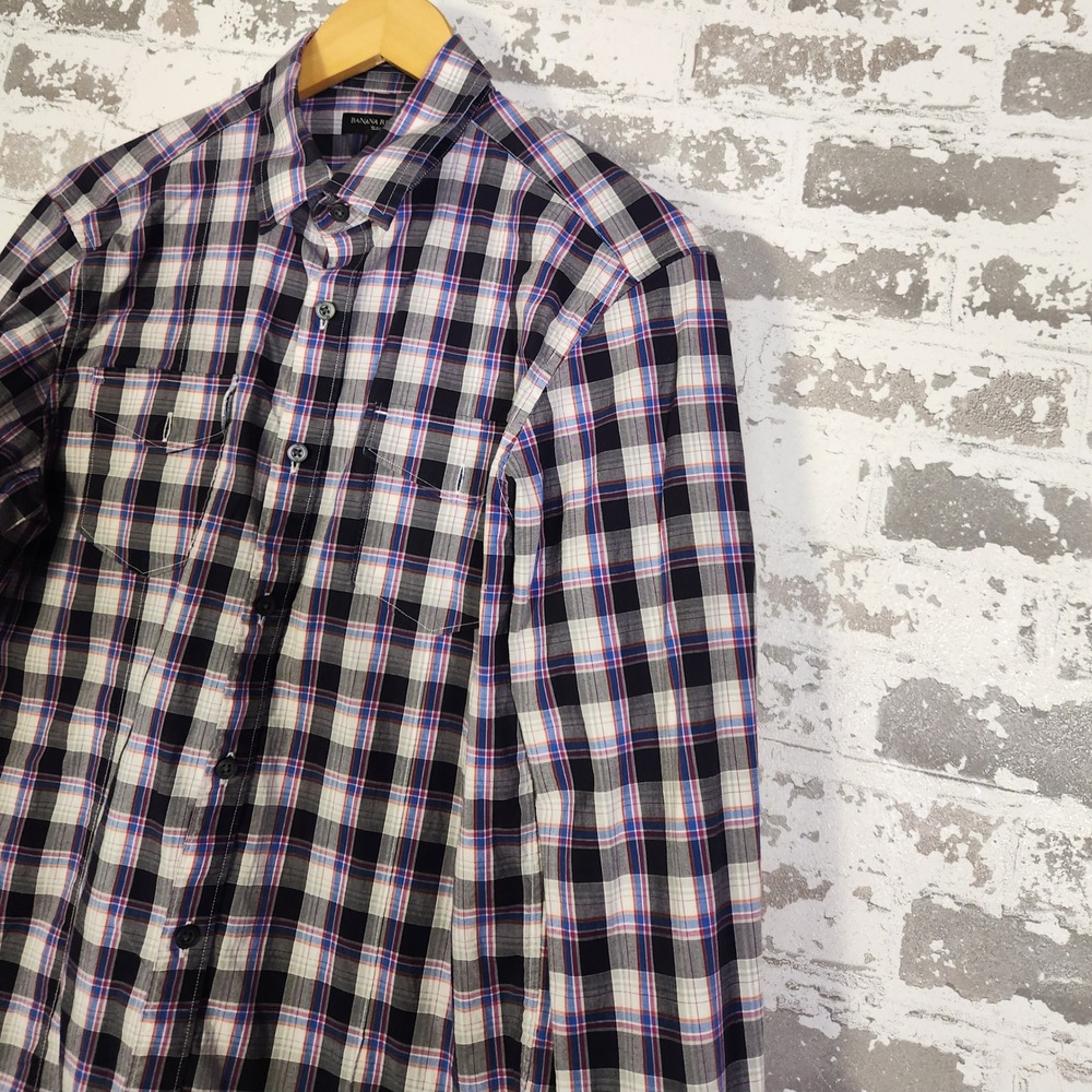 Banana Republic Slim Fit Plaid Long Sleeve Button Down Shirt Men's Medium Purple - Picture 6 of 16